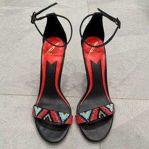 B Brian Atwood beaded fiesta stiletto sandals